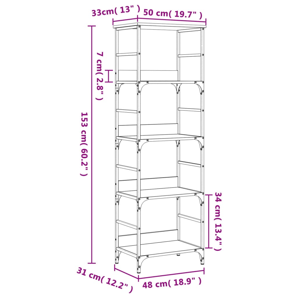 Bücherregal Räuchereiche 50x33x153 cm Holzwerkstoff