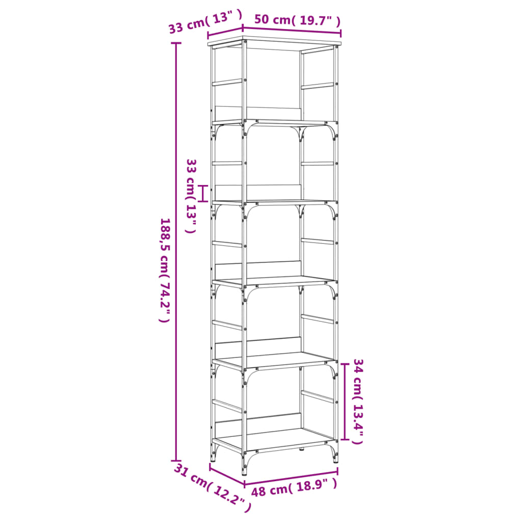 Bookshelf Sonoma Oak 50x33x188.5 cm Wood Material