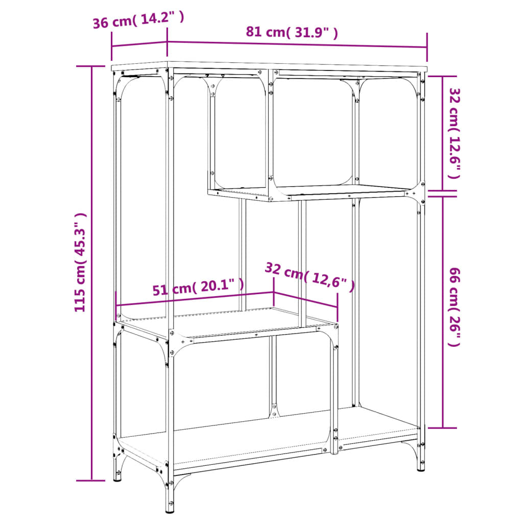 Bookshelf Sonoma Oak 81x36x115 cm Wood Material and Steel