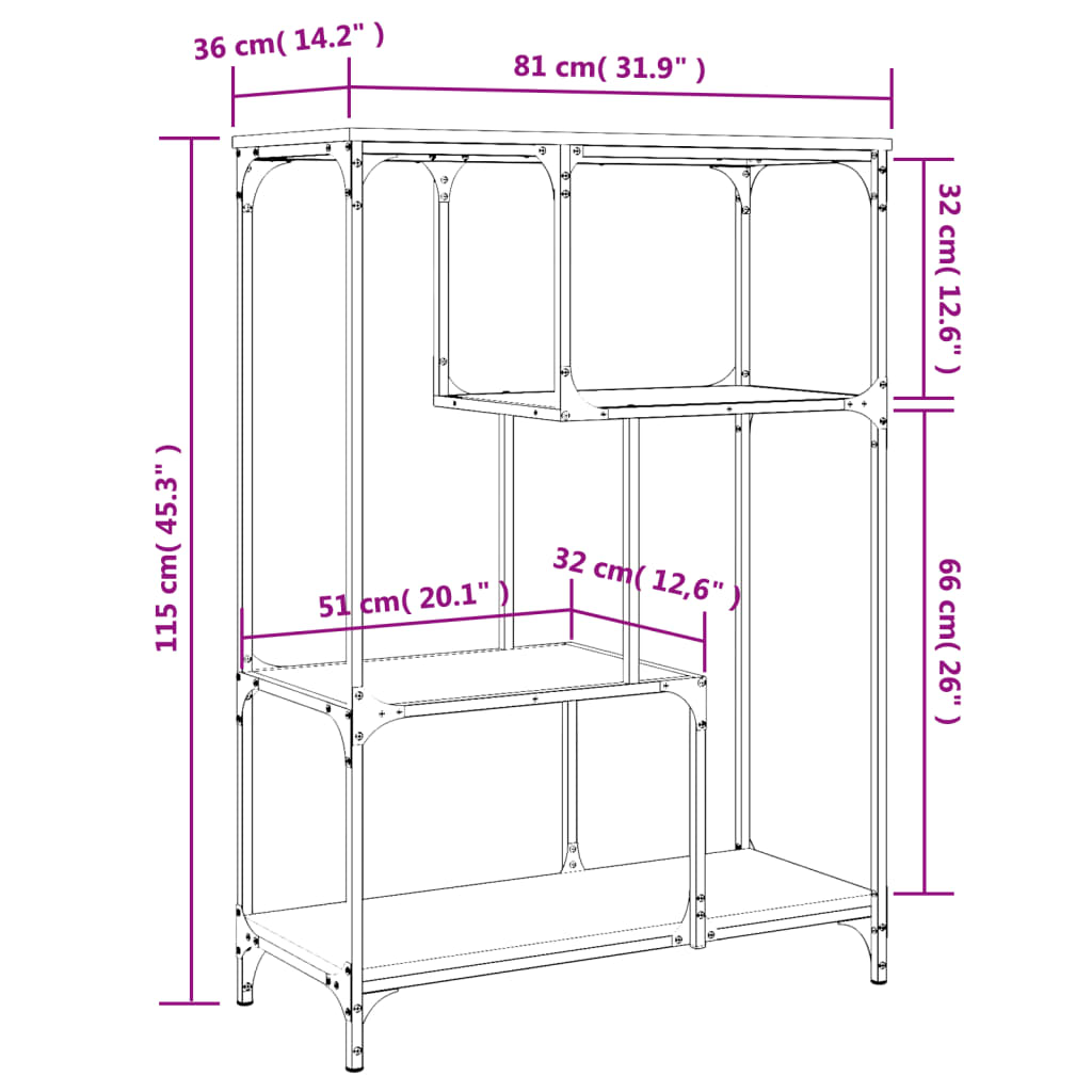 Bookcase Grey Sonoma 81x36x115 cm Wood and Steel