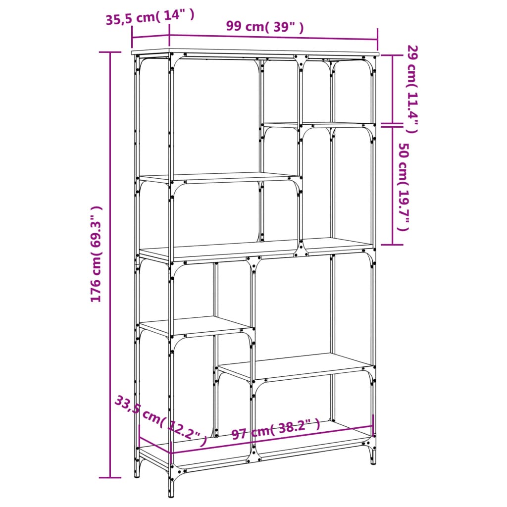 Bücherregal Schwarz 99x35,5x176 cm Holzwerkstoff und Stahl