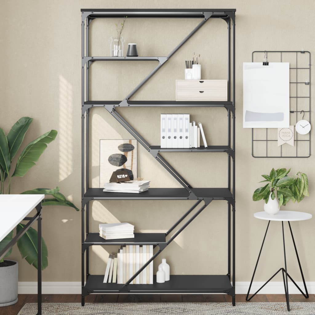 Bookshelf Black 91x36x176 cm Wood and Steel