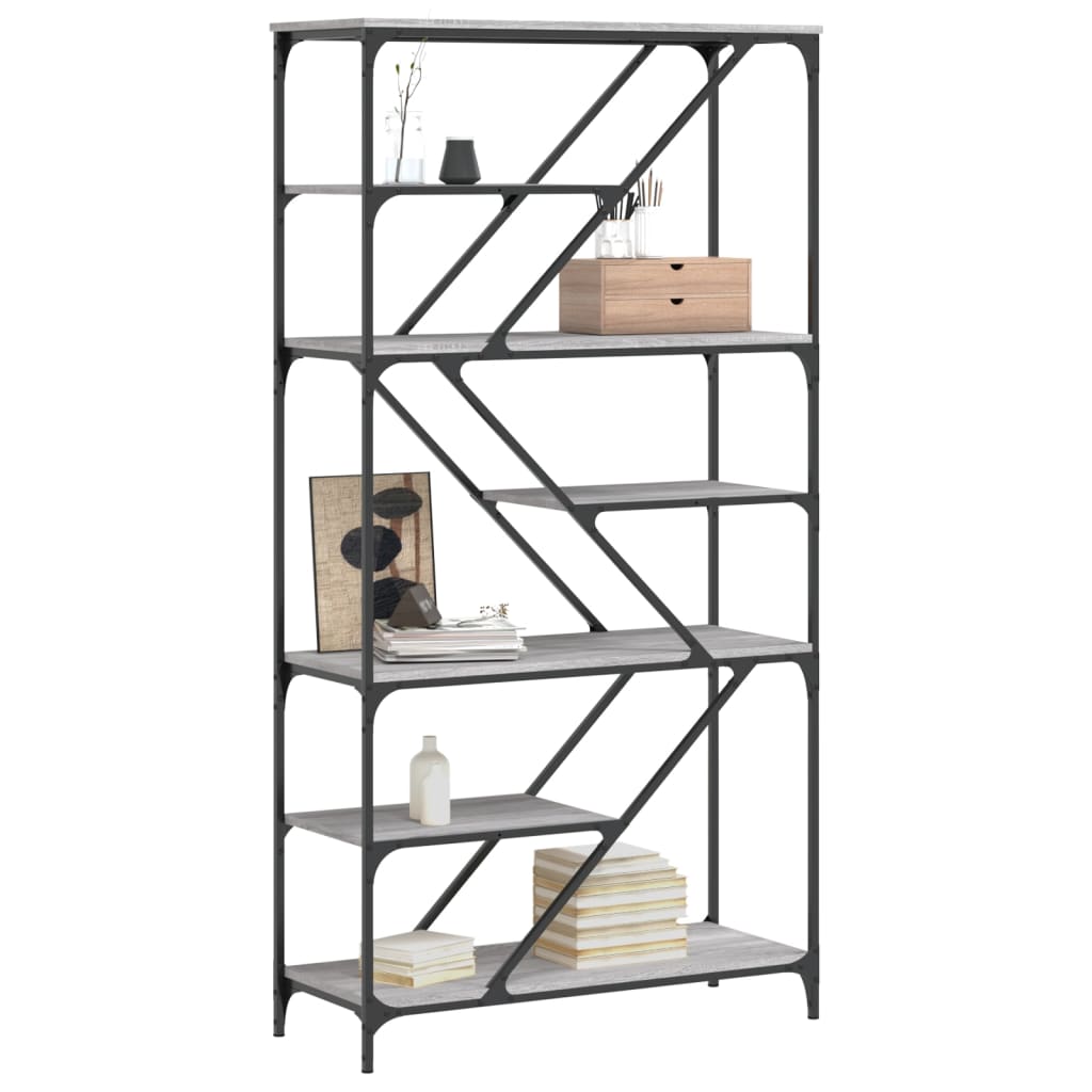 Bookcase Grey Sonoma 91x36x176 cm Wood and Steel