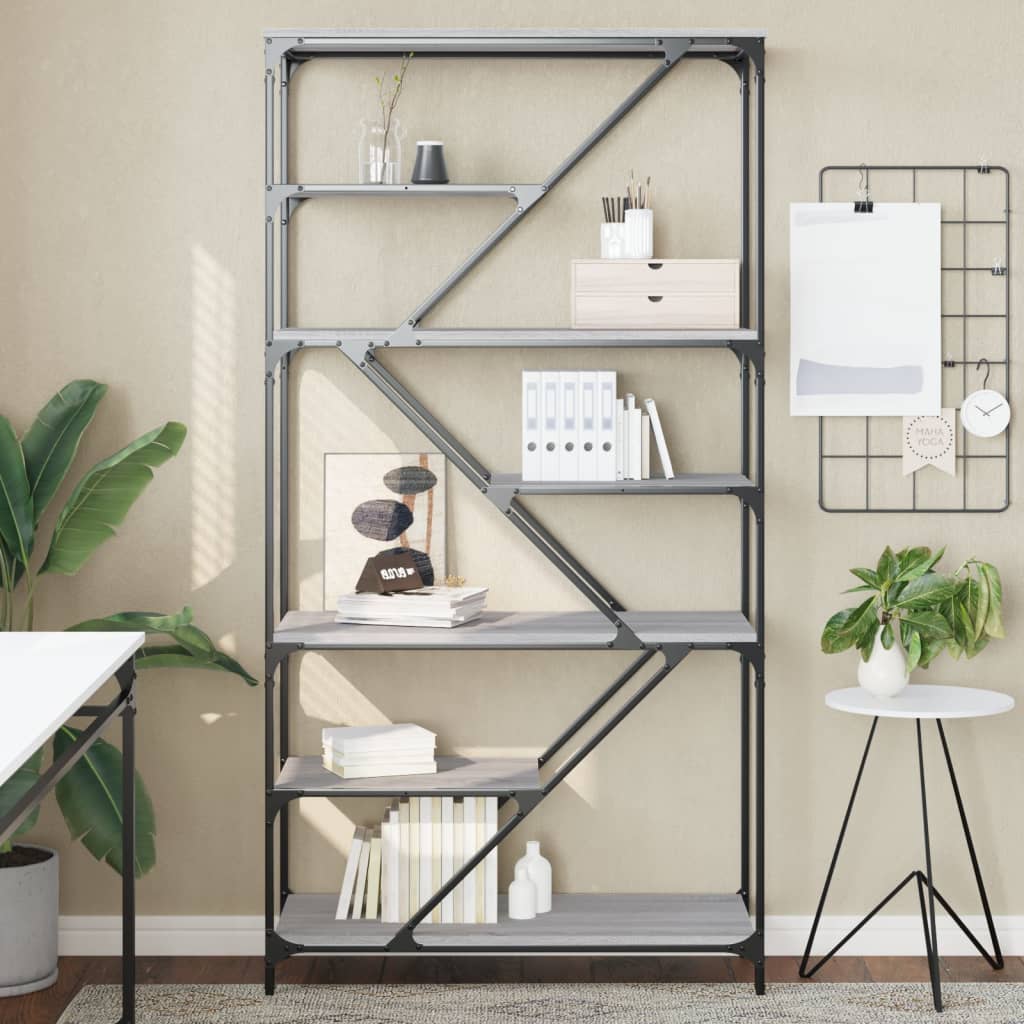 Bookcase Grey Sonoma 91x36x176 cm Wood and Steel