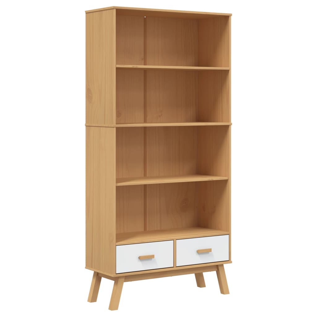 Bookcase OLDEN 4 compartments white and brown solid pine