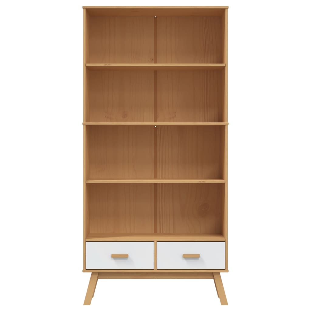 Bookcase OLDEN 4 compartments white and brown solid pine