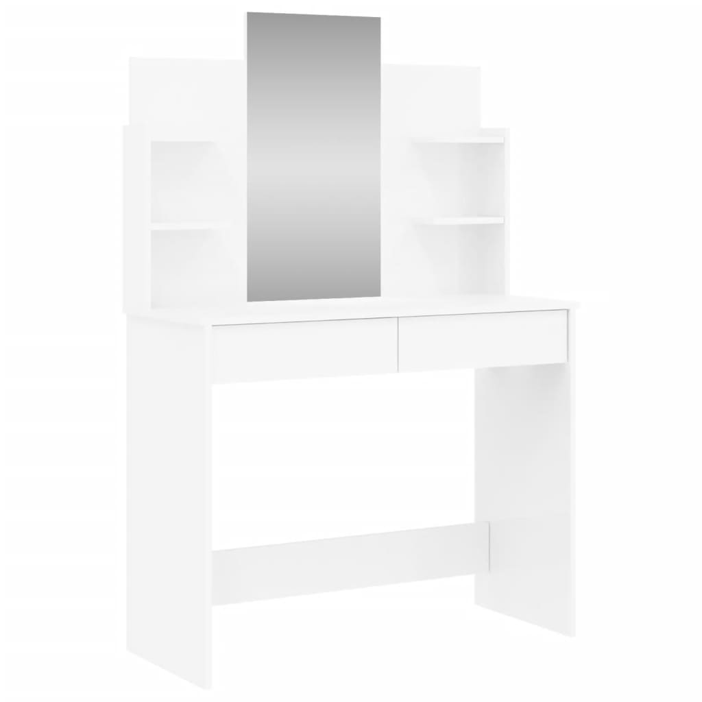 Dressing table with mirror high-gloss white 96x39x142 cm