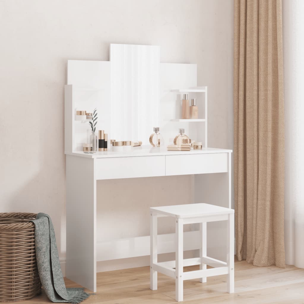 Dressing table with mirror high-gloss white 96x39x142 cm