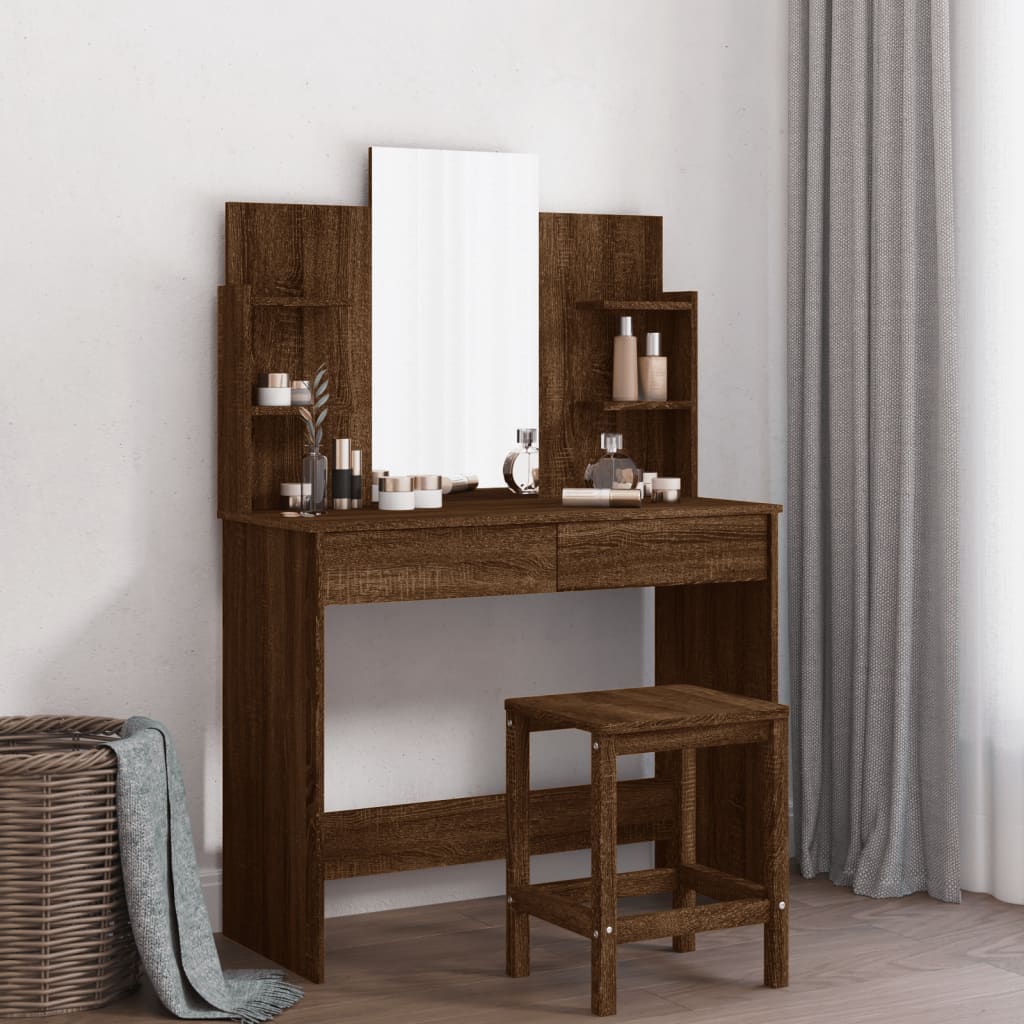 Dressing Table with Mirror Brown Oak Look 96x39x142 cm