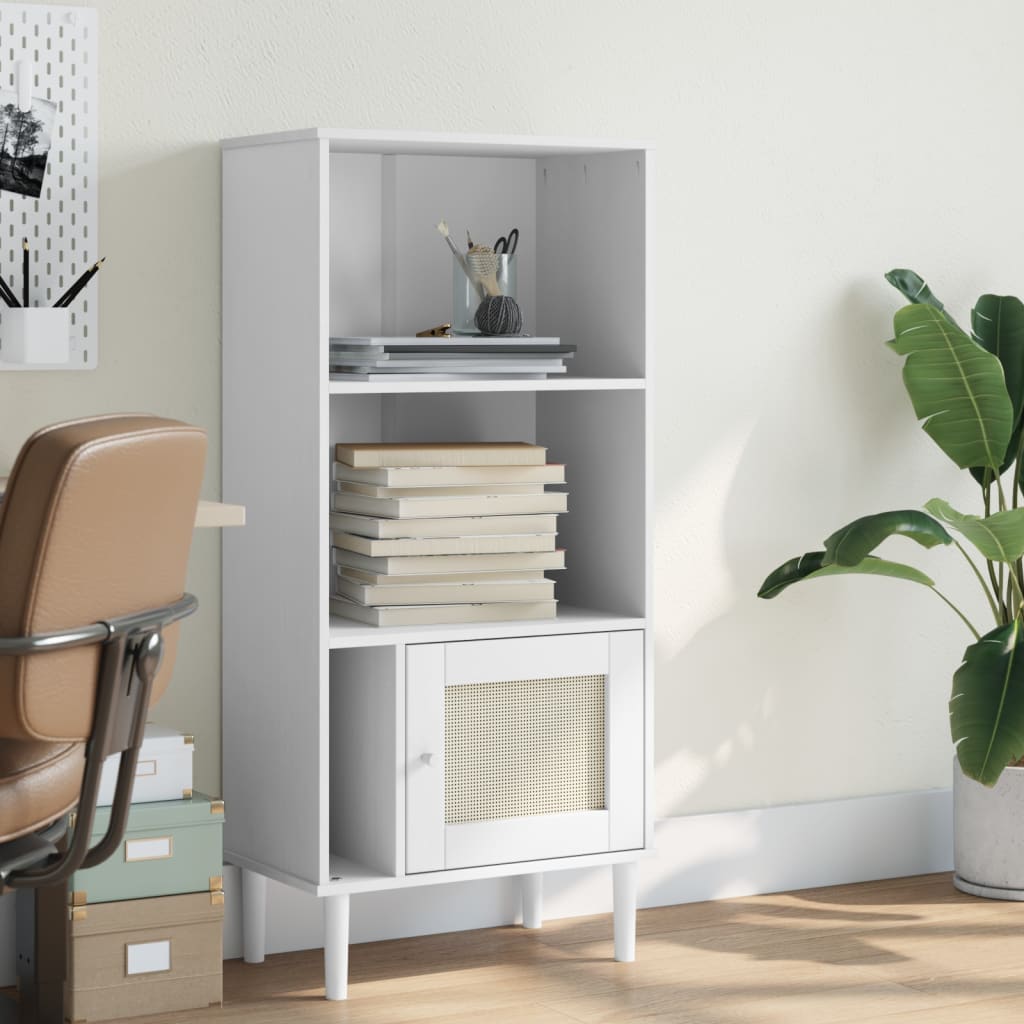 Bookcase SENJA Rattan-Look White 60x35x130 cm Pinewood