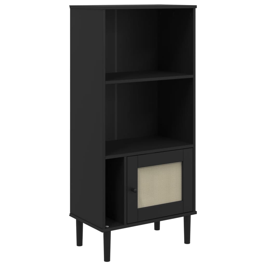 Bookcase SENJA Rattan-Look Black 60x35x130cm Pinewood