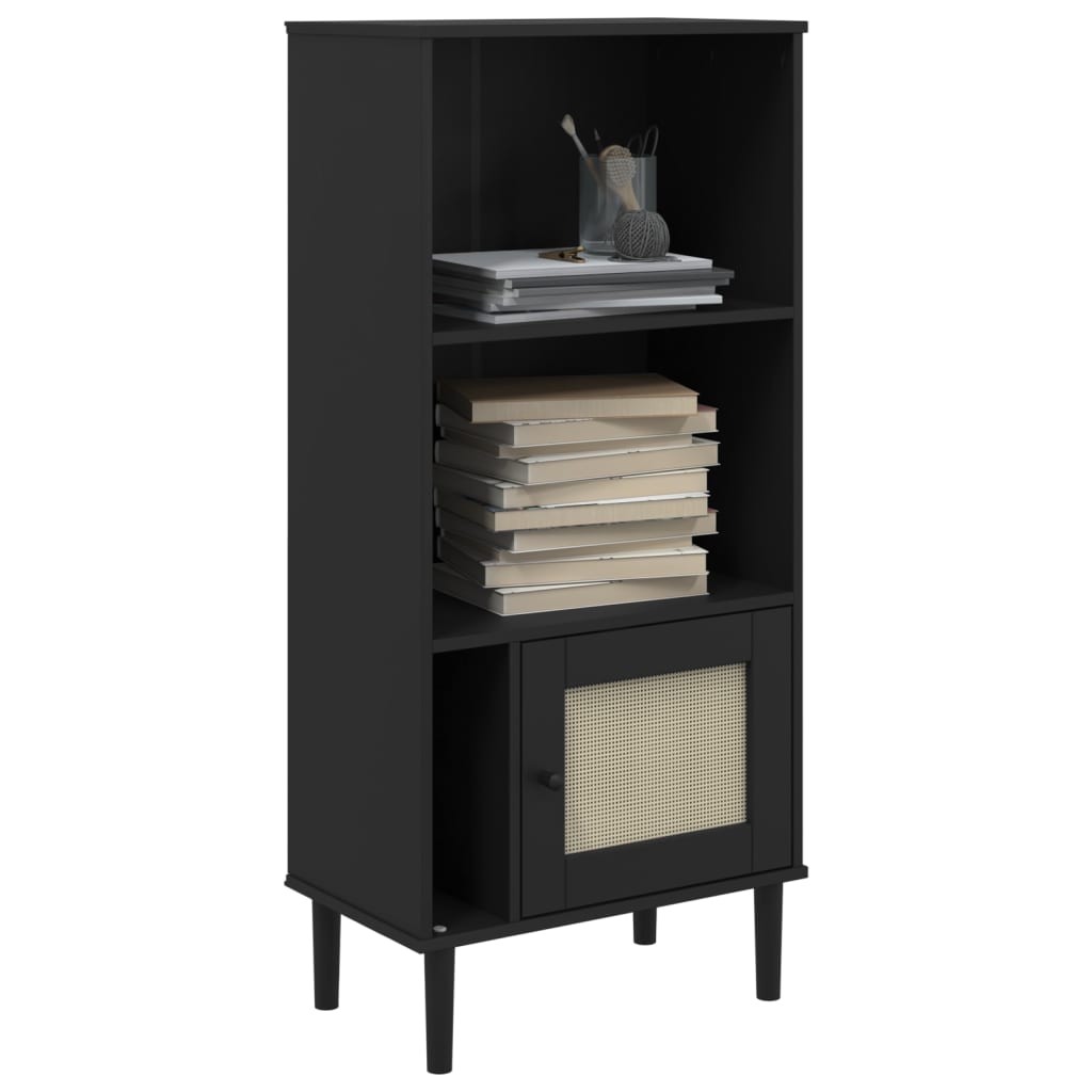 Bookcase SENJA Rattan-Look Black 60x35x130cm Pinewood