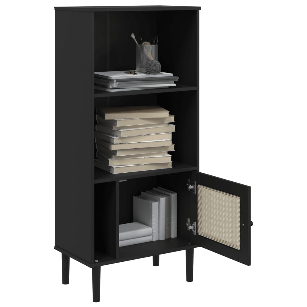 Bookcase SENJA Rattan-Look Black 60x35x130cm Pinewood