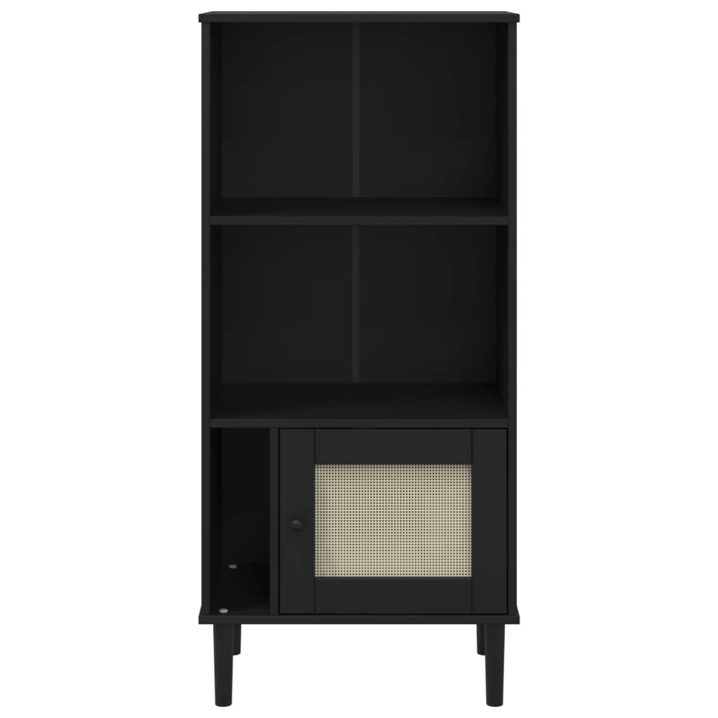 Bookcase SENJA Rattan-Look Black 60x35x130cm Pinewood