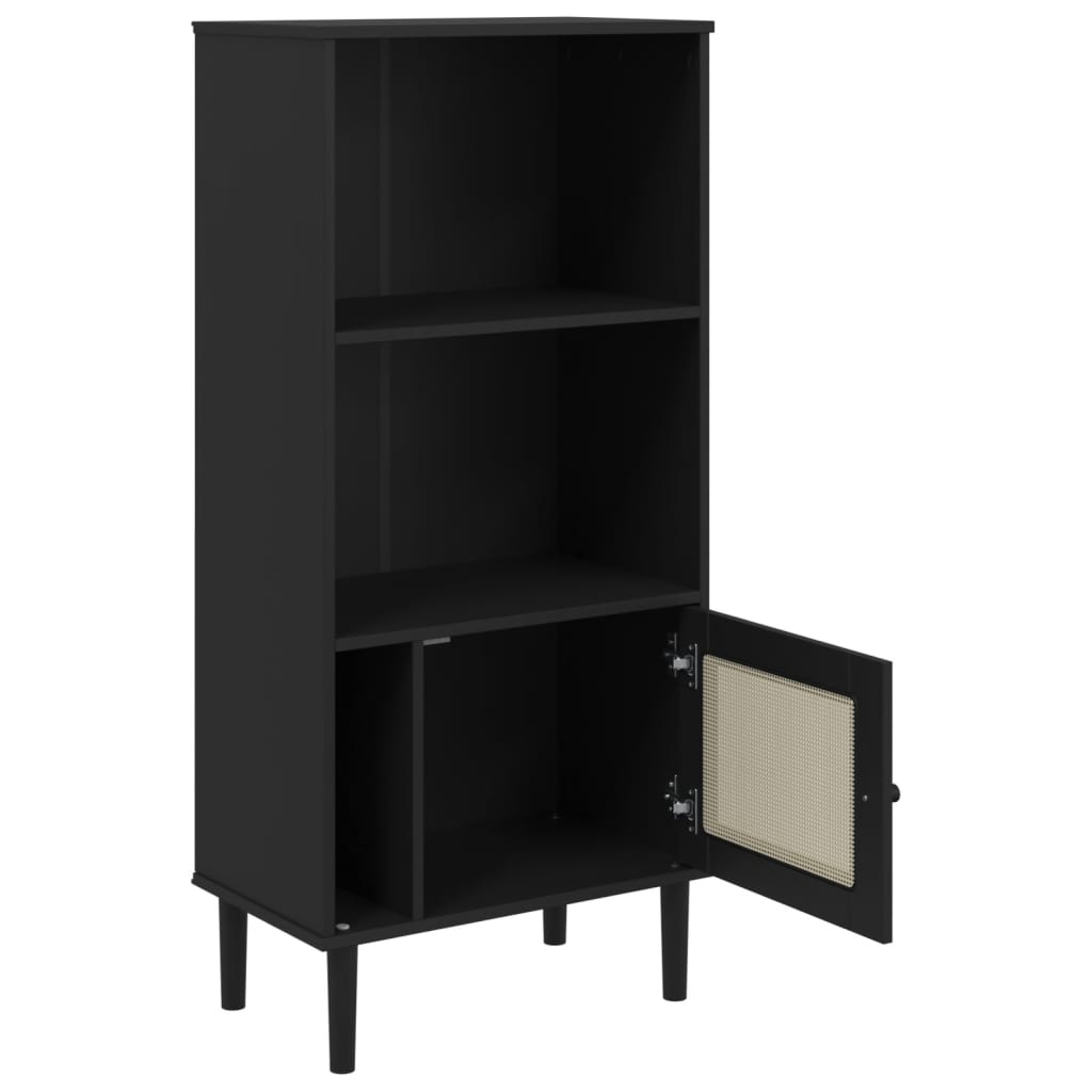 Bookcase SENJA Rattan-Look Black 60x35x130cm Pinewood