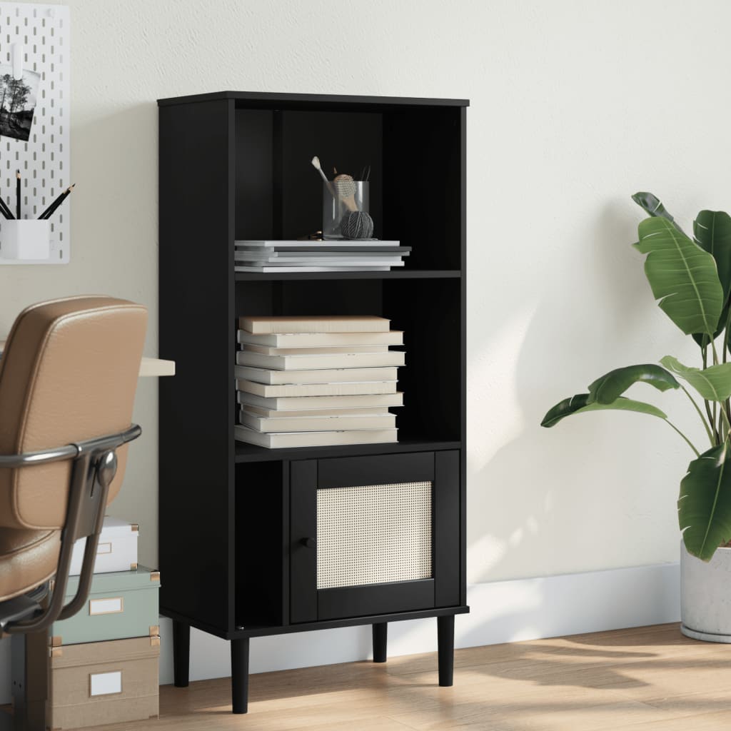 Bookcase SENJA Rattan-Look Black 60x35x130cm Pinewood