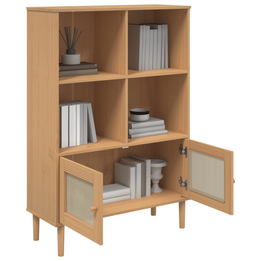 Bookcase SENJA Rattan-Look Brown 90x35x130 cm Pinewood