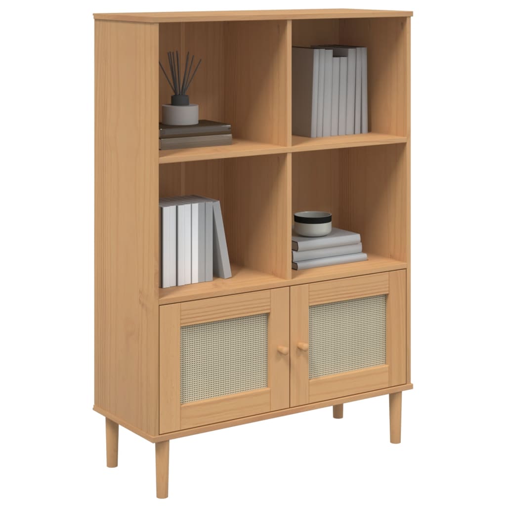 Bookcase SENJA Rattan-Look Brown 90x35x130 cm Pinewood