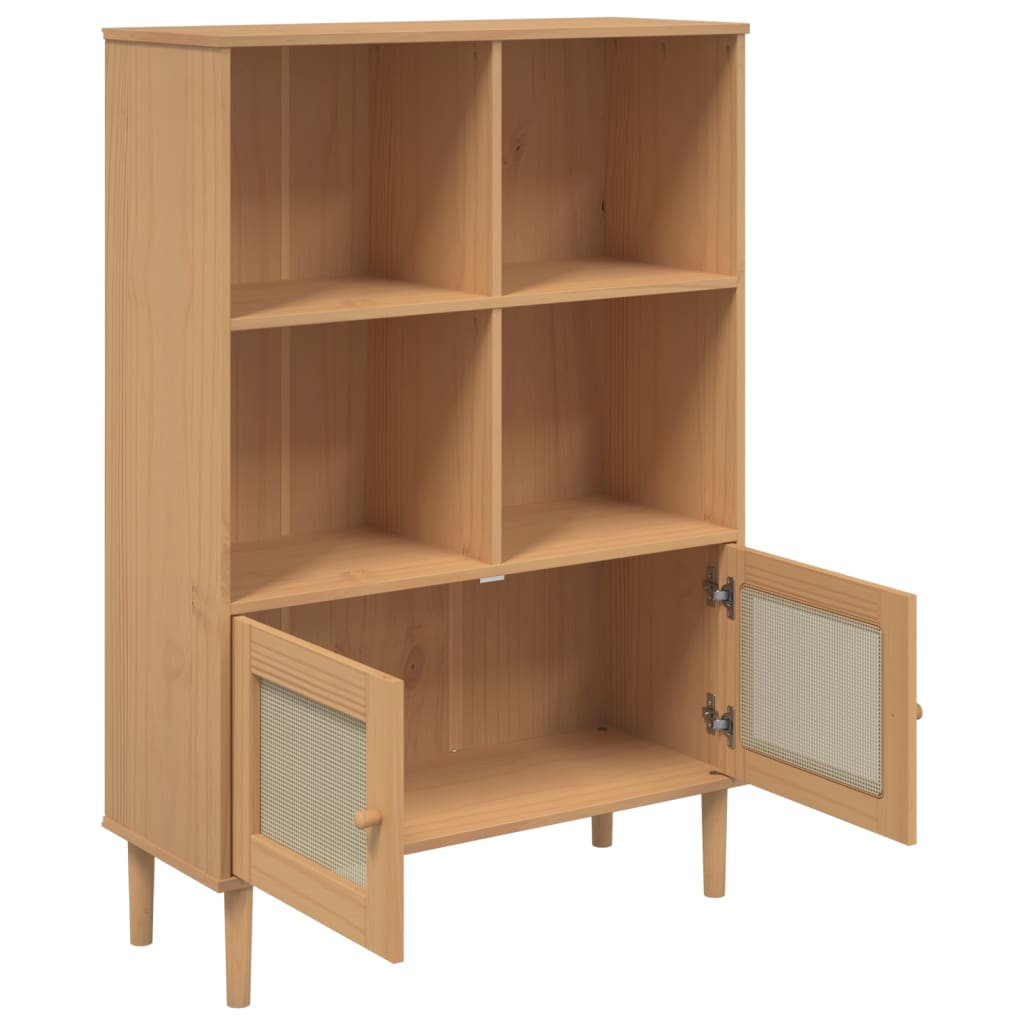 Bookcase SENJA Rattan-Look Brown 90x35x130 cm Pinewood