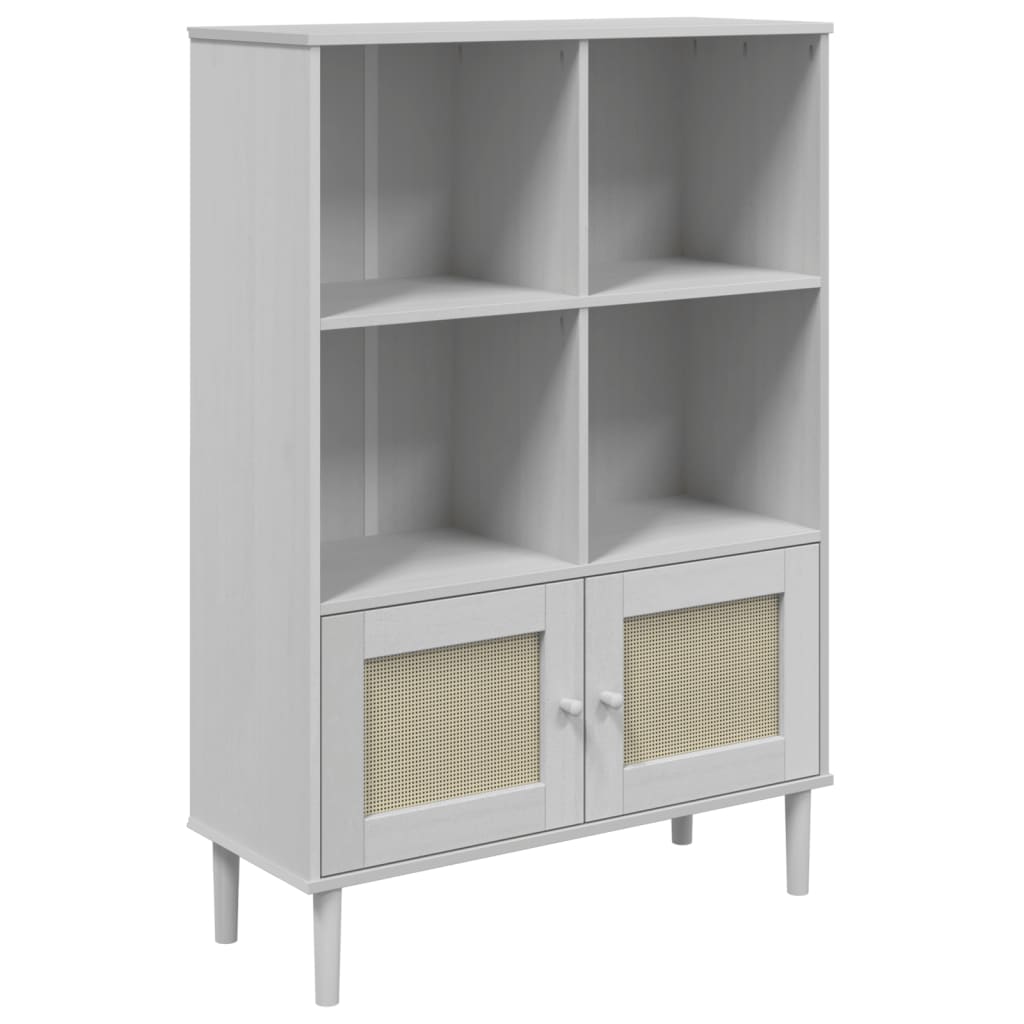 Bookcase SENJA Rattan-Look White 90x35x130 cm Pinewood