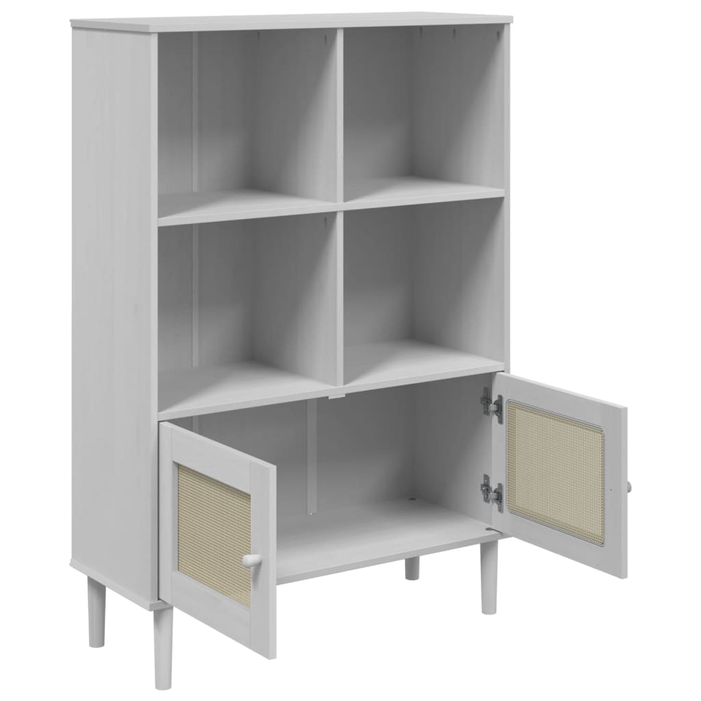 Bücherschrank SENJA Rattan-Look Weiß 90x35x130 cm Kiefernholz