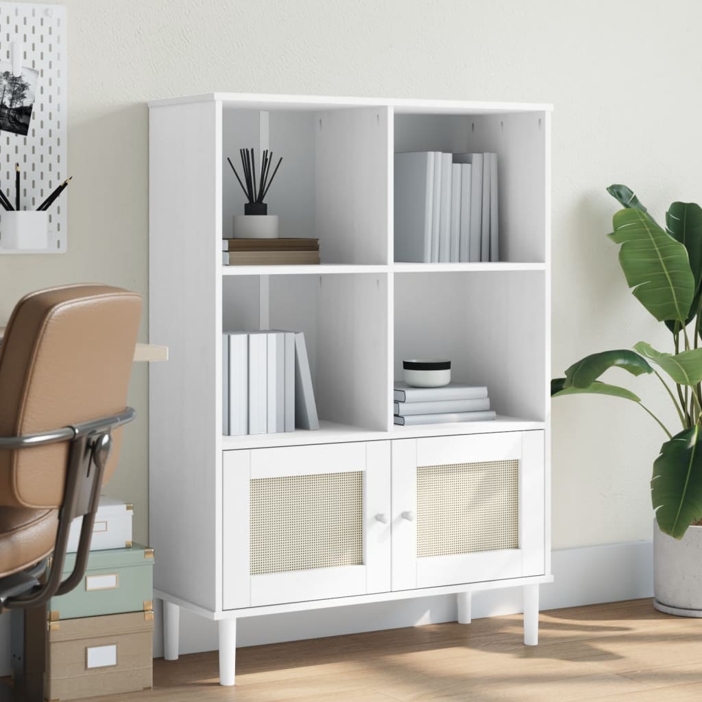 Bookcase SENJA Rattan-Look White 90x35x130 cm Pinewood