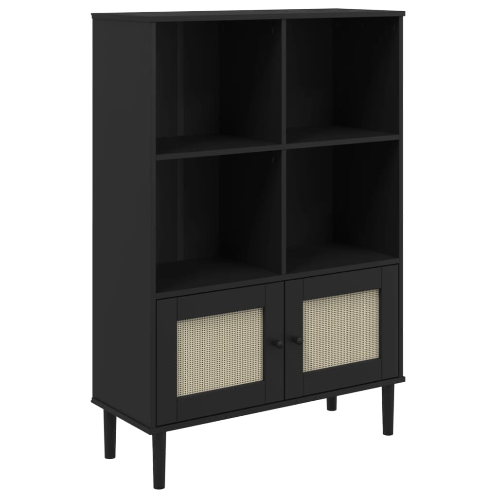 Bookcase SENJA Rattan-Look Black 90x35x130cm Pinewood