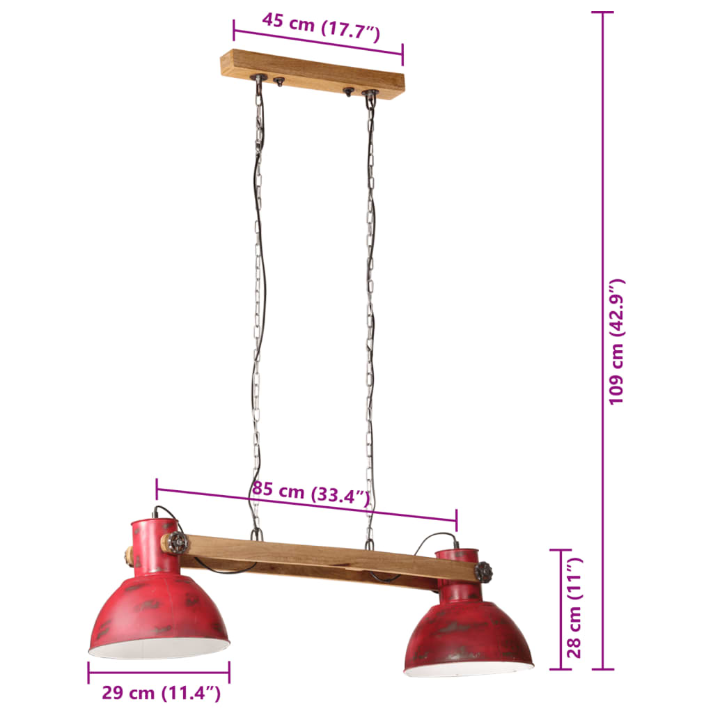 Hanging lamp 25 W red 85x28x109 cm E27