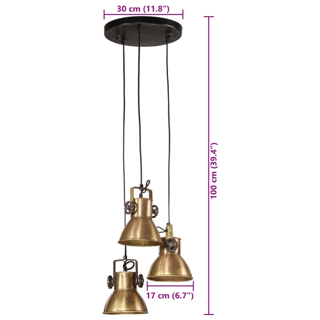 Hanging lamp 25 W antique brass 30x30x100 cm E27