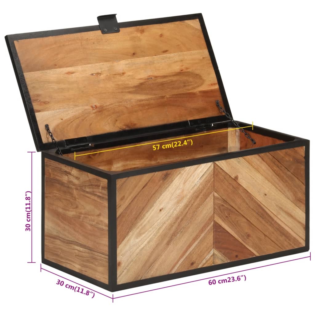 Chest 60x30x30 cm solid wood acacia and iron