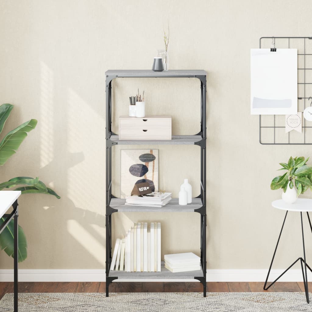 Bookcase 4 Shelves Grey Sonoma 59x35x132 cm Wood Material