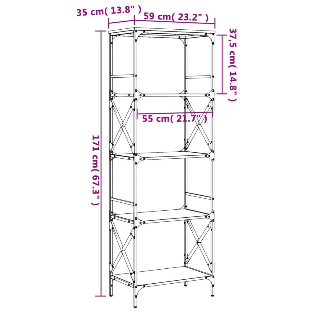 Bookcase 5 Shelves Grey Sonoma 59x35x171 cm Wood Material