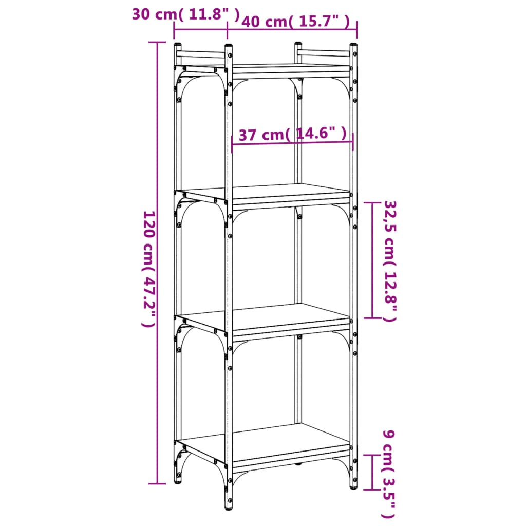 Bookcase 4 Shelves Black 40x30x120 cm Wood Material