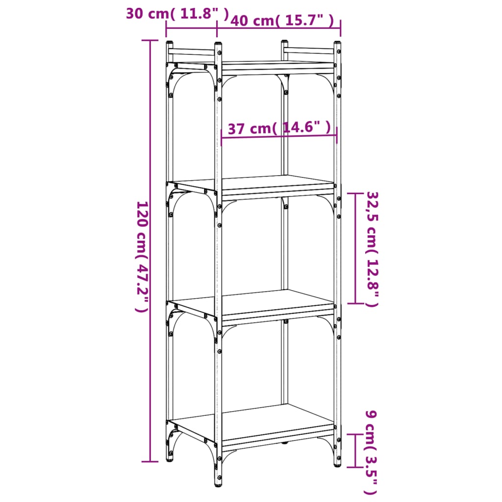 Bücherregal 4 Böden Räuchereiche 40x30x120 cm Holzwerkstoff