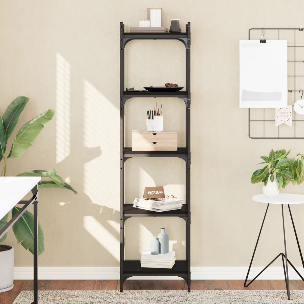 Bookcase 5 Shelves Black 40x30x154 cm Wood Material