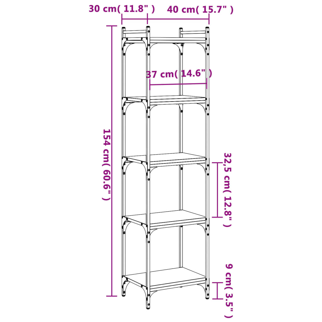 Bookcase 5 Shelves Grey Sonoma 40x30x154 cm Wood Material