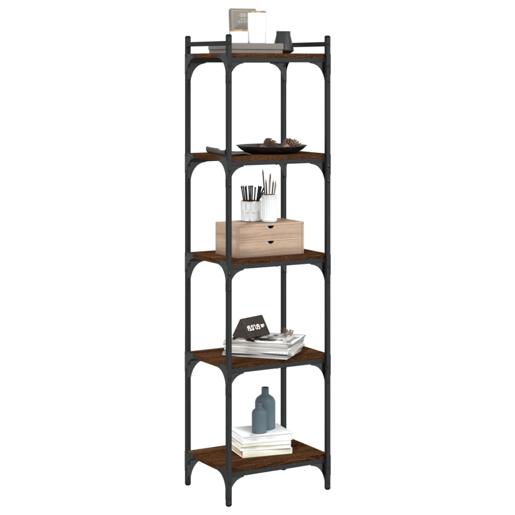 Bookcase 5 Shelves Brown Oak Look 40x30x154cm Wood Material