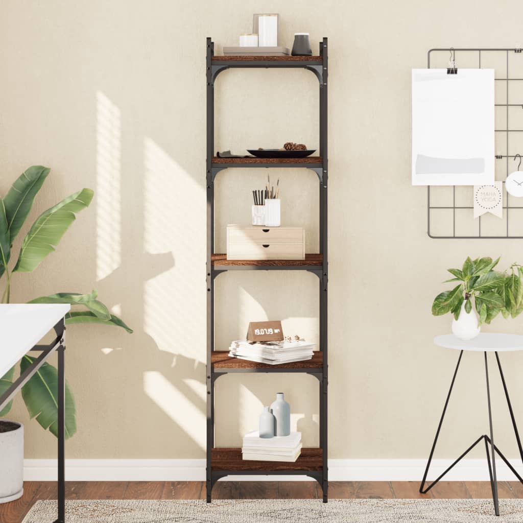 Bookcase 5 Shelves Brown Oak Look 40x30x154cm Wood Material