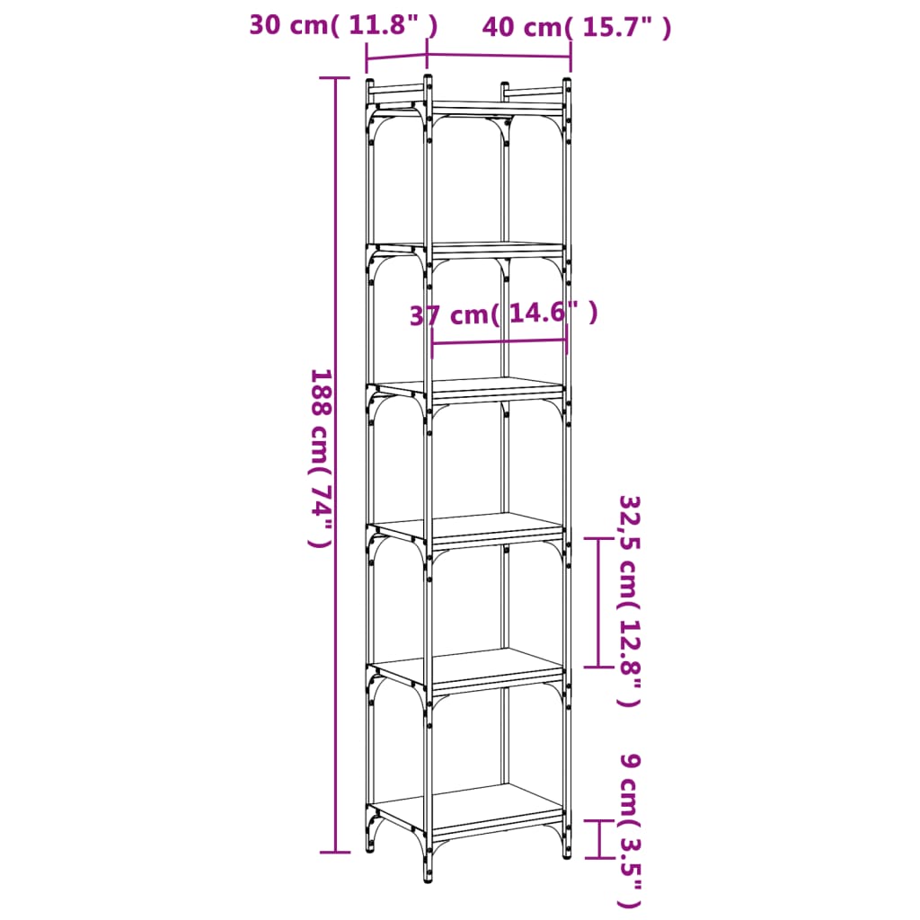 Bücherregal 6 Böden Schwarz 40x30x188 cm Holzwerkstoff