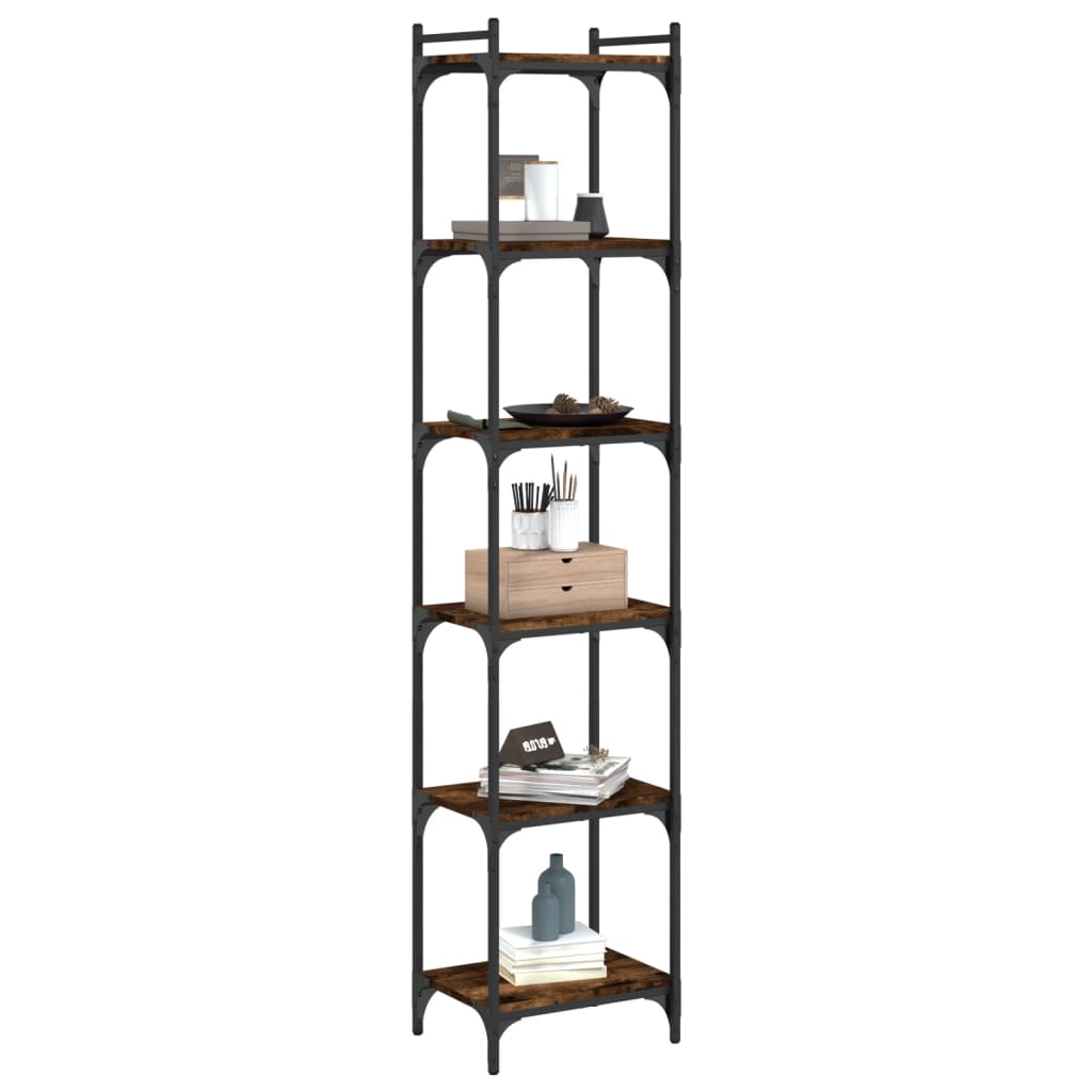 Bookcase 6 shelves smoked oak 40x30x188 cm wood material