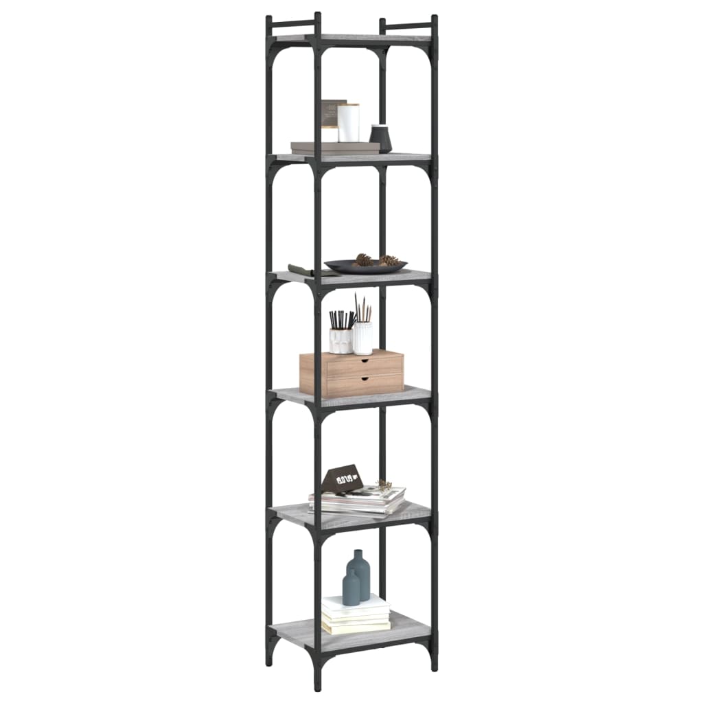 Bookcase 6 Shelves Grey Sonoma 40x30x188 cm Wood Material