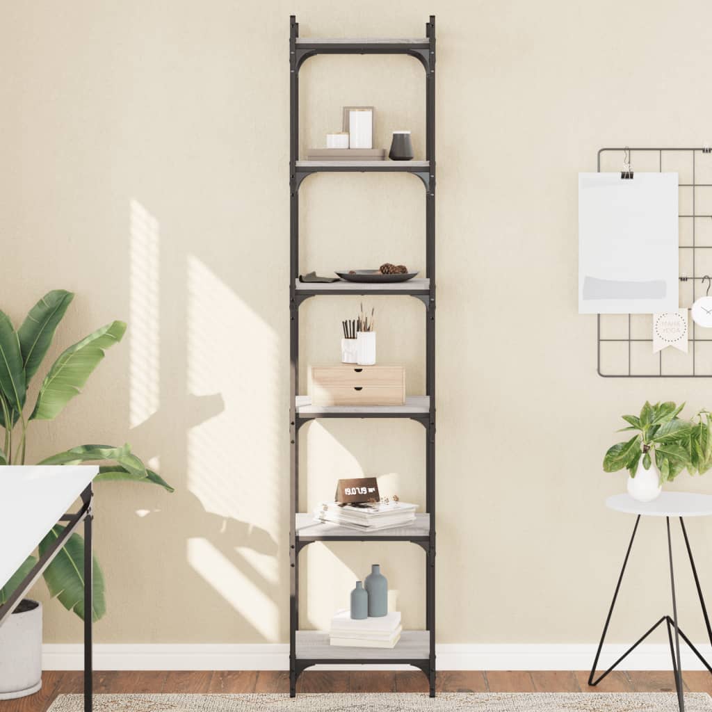 Bookcase 6 Shelves Grey Sonoma 40x30x188 cm Wood Material