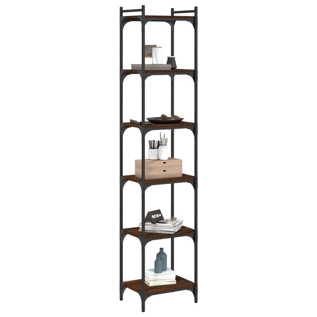 Bookcase 6 Shelves Brown Oak Look 40x30x188cm Wood Material