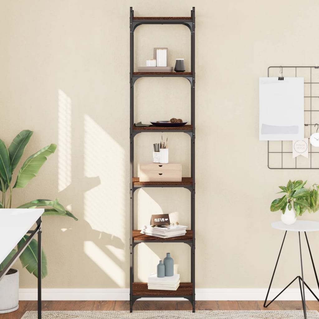 Bookcase 6 Shelves Brown Oak Look 40x30x188cm Wood Material