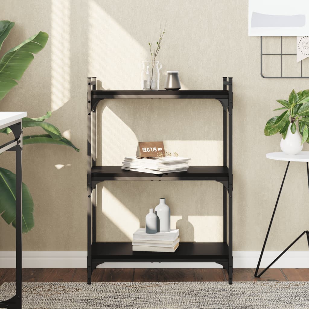 Bookcase 3 Shelves Black 60x30x86 cm Wood Material