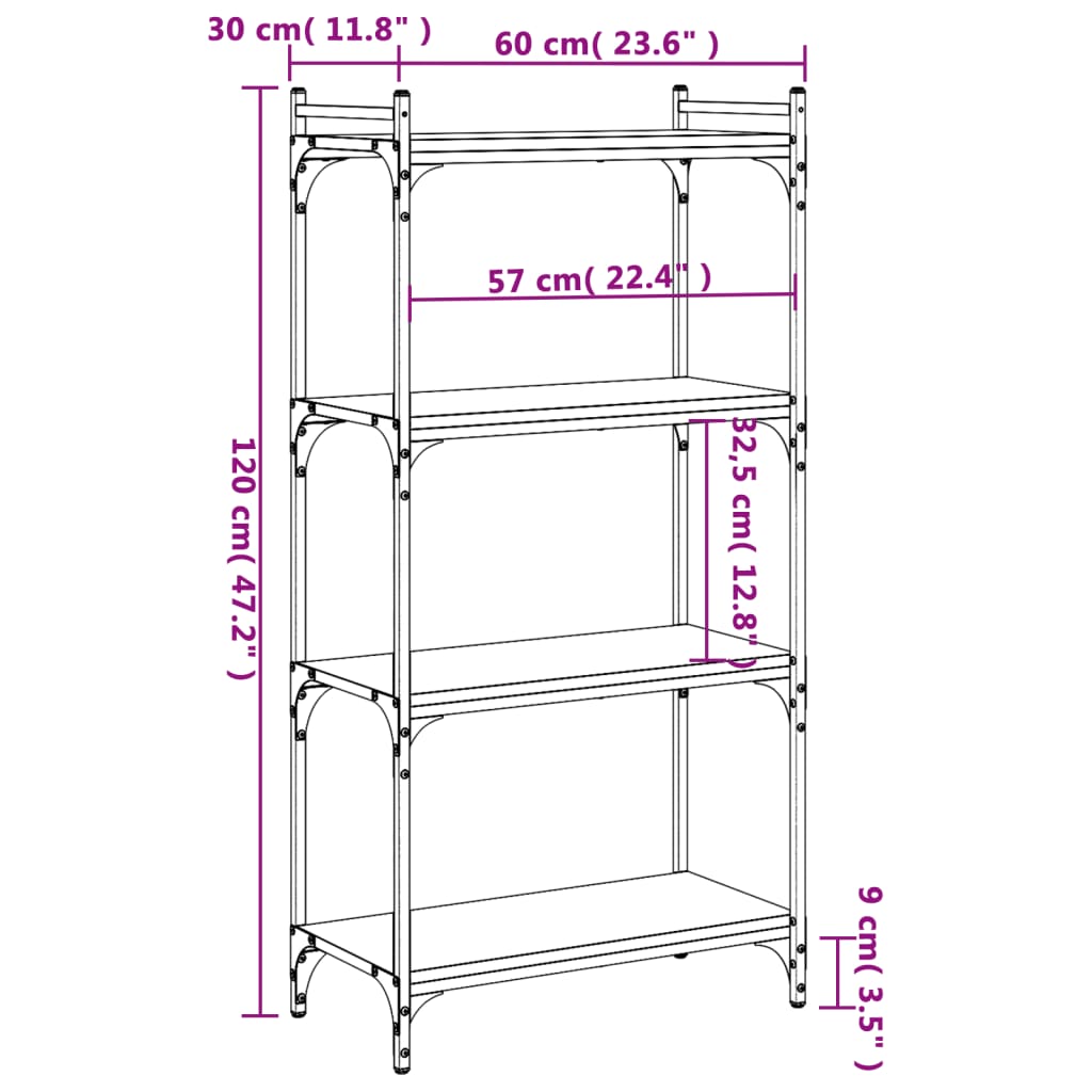 Bookcase 4 Shelves Black 60x30x120 cm Wood Material