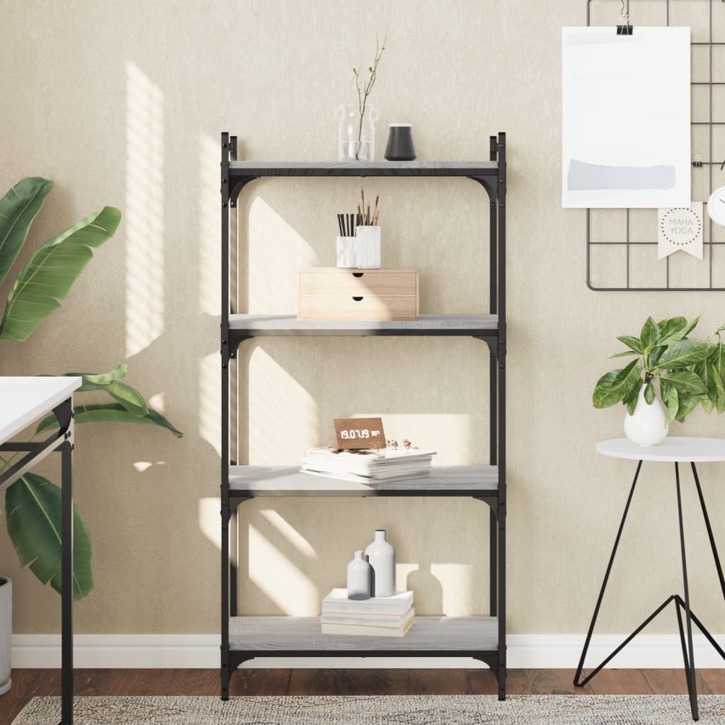 Bookcase 4 Shelves Grey Sonoma 60x30x120 cm Wood Material