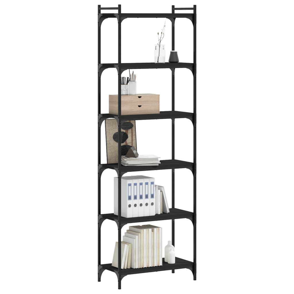 Bookcase 6 Shelves Black 60x30x188 cm Wood Material