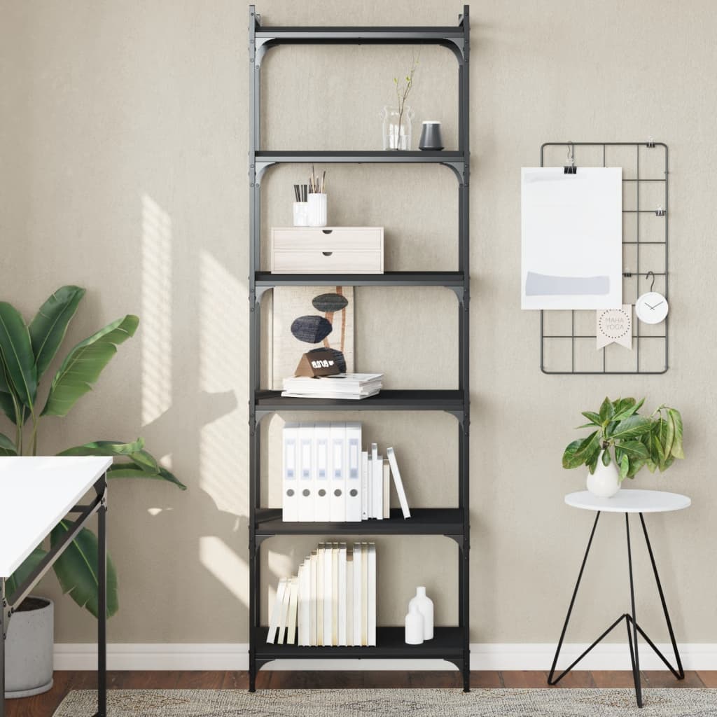 Bookcase 6 Shelves Black 60x30x188 cm Wood Material