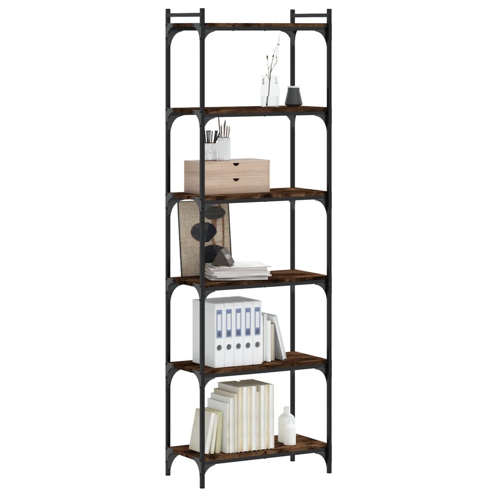 Bookcase 6 shelves smoked oak 60x30x188 cm wood material